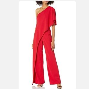 Adriana Papell Red One Shoulder Jumpsuit